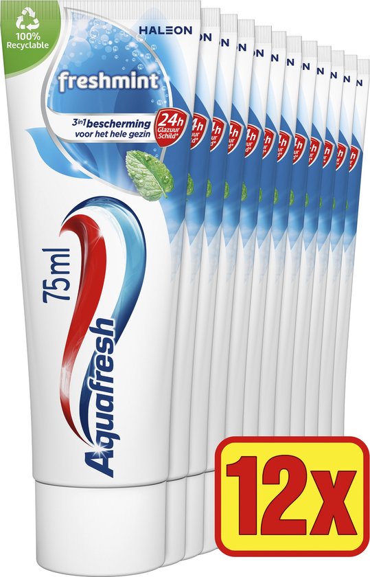 12x Aquafresh Freshmint 3in1 Tandpasta 75ml
