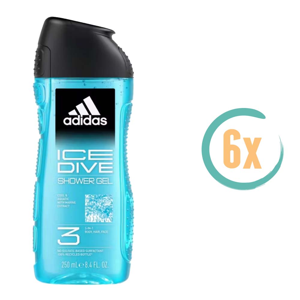 6x Adidas Ice Dive 3in1 Douchegel 250ml
