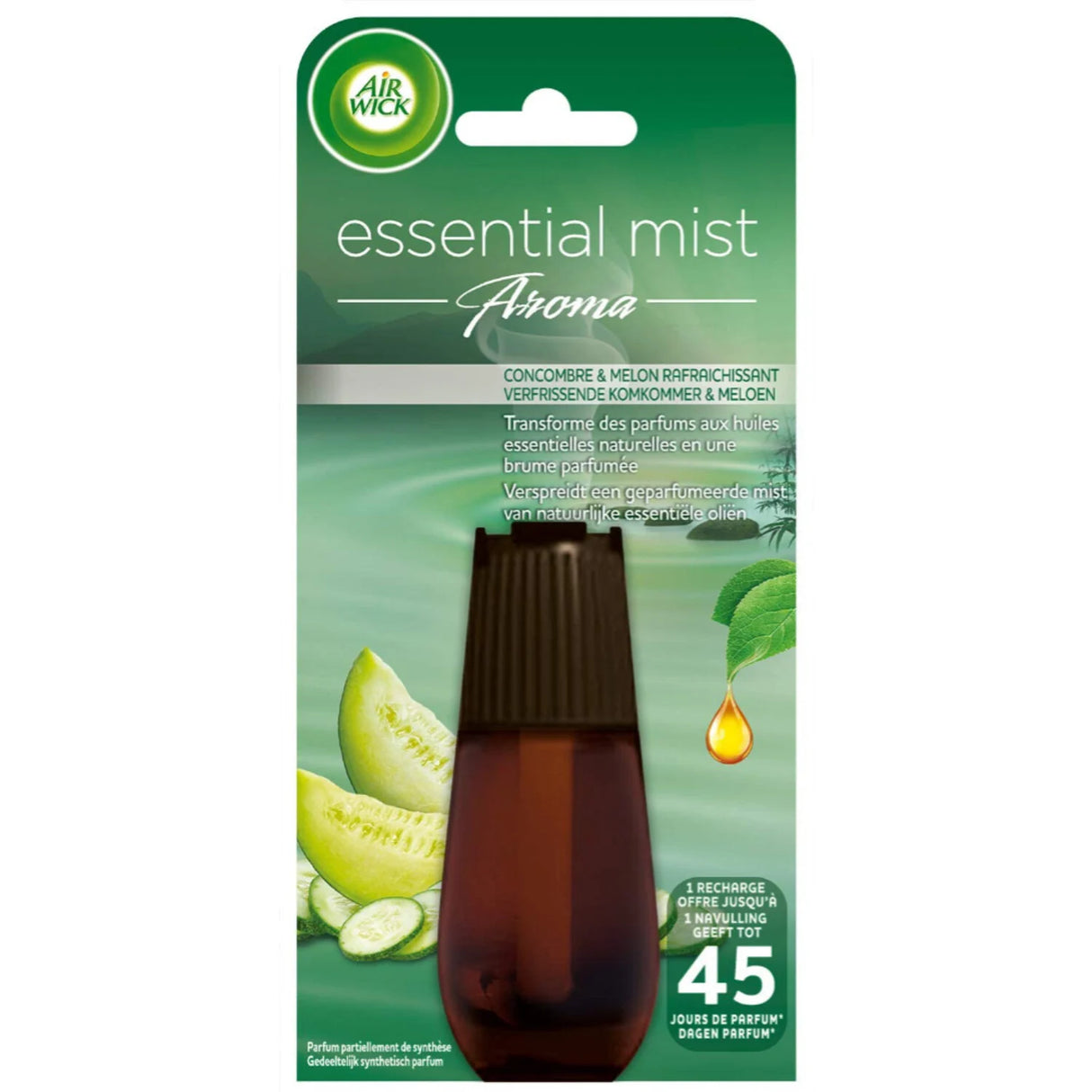 6x Airwick Essential Mist Navulling Verfrissende Komkommer & Meloen 20ml