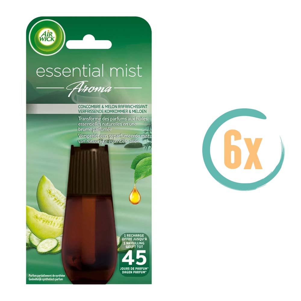 6x Airwick Essential Mist Navulling Verfrissende Komkommer & Meloen 20ml