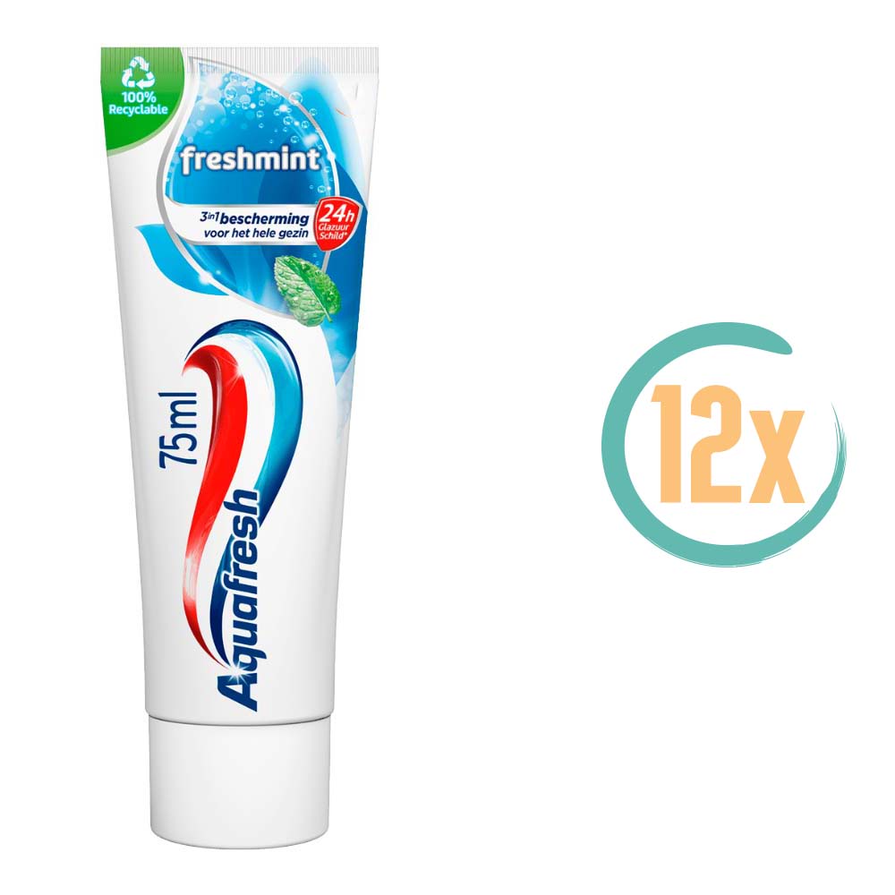 12x Aquafresh Freshmint 3in1 Tandpasta 75ml
