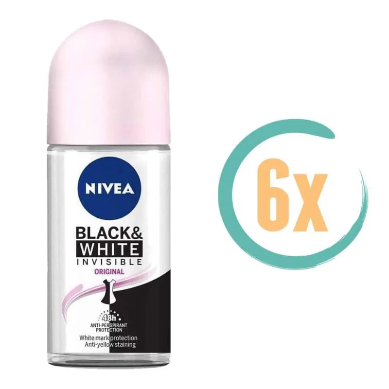 6x Nivea Invisible Black & White Original Deoroller 50ml -