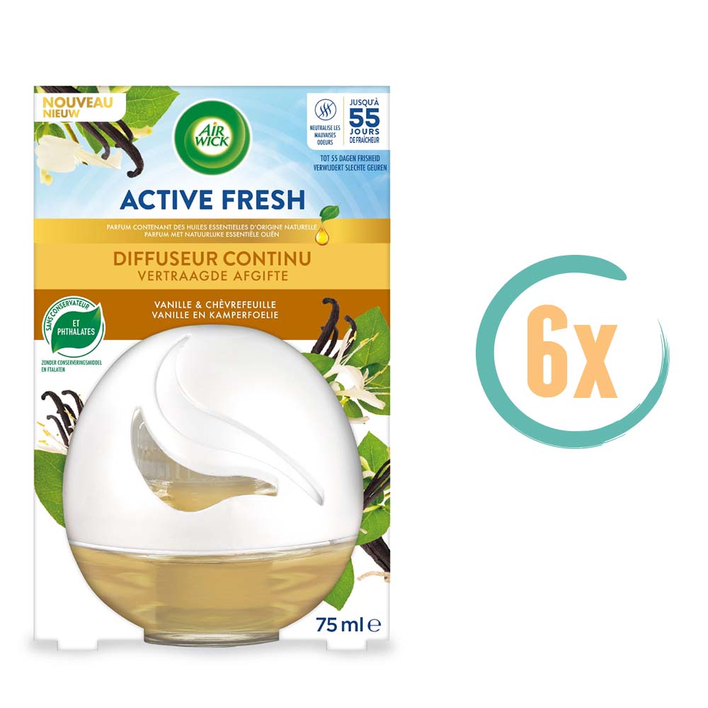 6x Airwick Vanille & Kamperfoelie Decosphere Luchtverfrisser 75ml