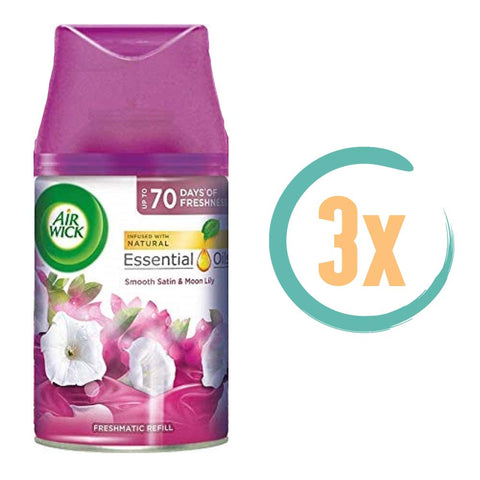 3x Airwick Freshmatic Navulling Smooth Satin & Moon Lily 250ml
