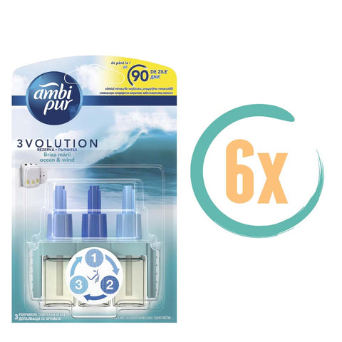6x Ambi Pur 3Volution Navulling Ocean & Wind 20ml