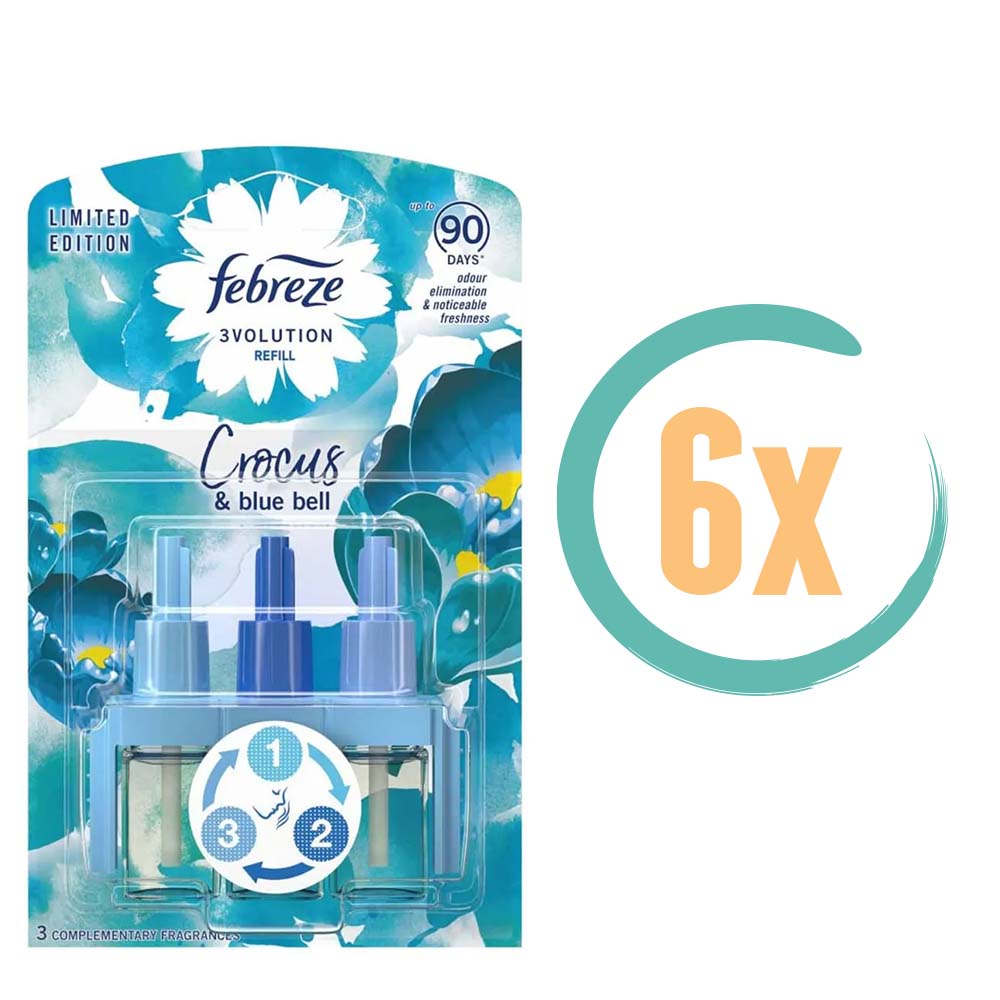 6x Ambi Pur Febreze 3Volution Navulling Crocus & Bluebell 20ml