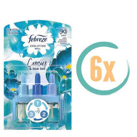 6x Ambi Pur Febreze 3Volution Navulling Crocus & Bluebell 20ml