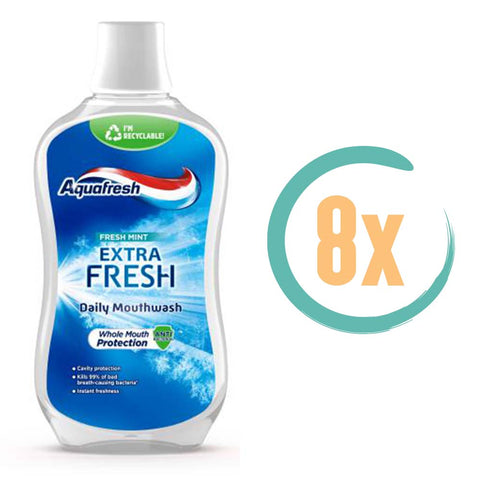 8x Aquafresh Fresh Mint Mondwater 500ml