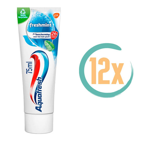 12x Aquafresh Freshmint 3in1 Tandpasta 75ml