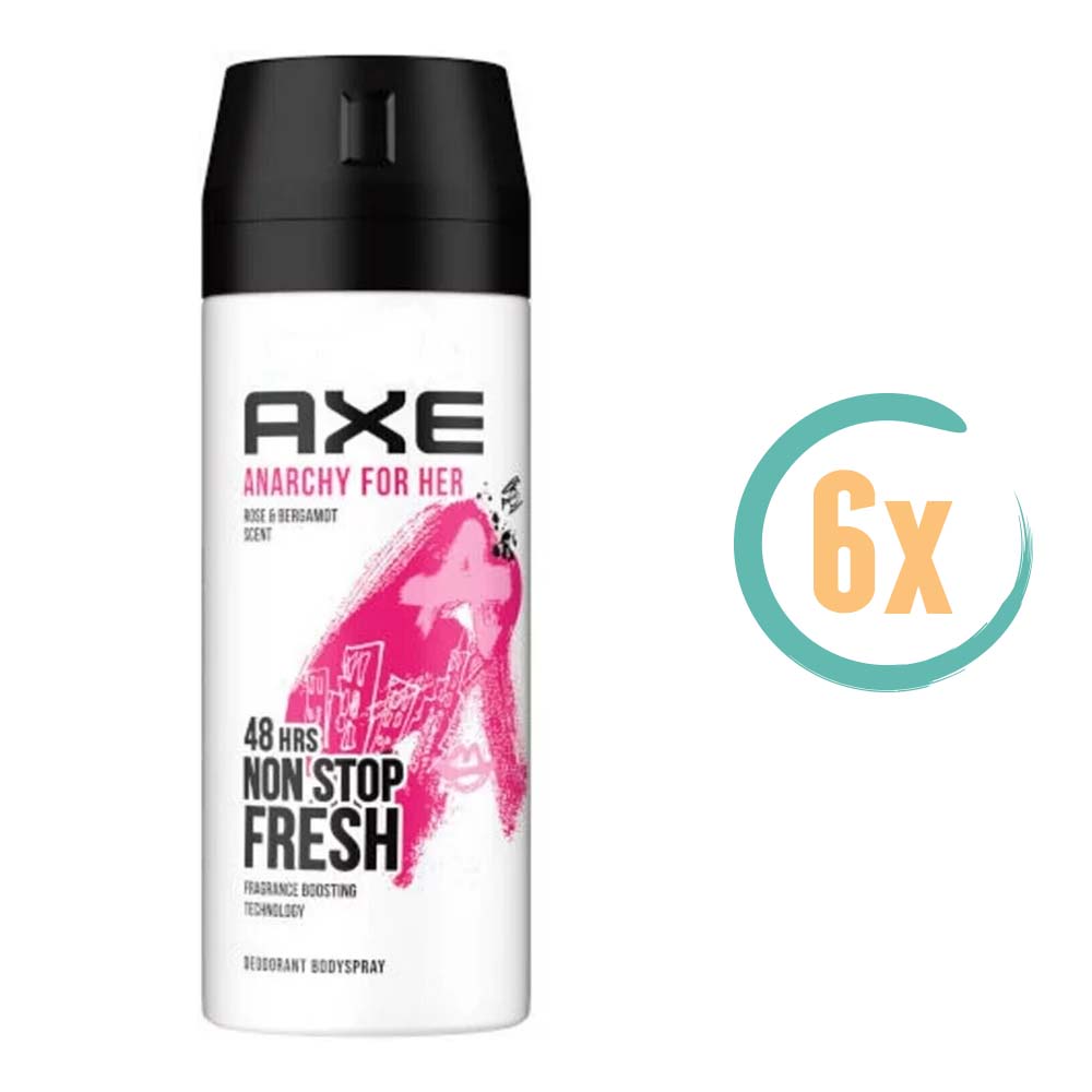 6x Axe Anarchy for Her Non Stop Fresh Deospray 150ml