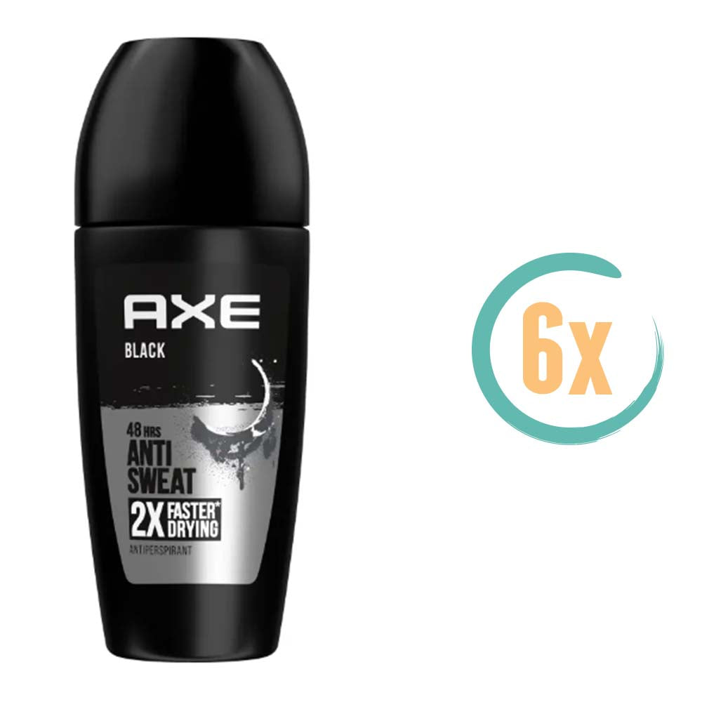 6x Axe Black Anti Sweat Deoroller 50ml