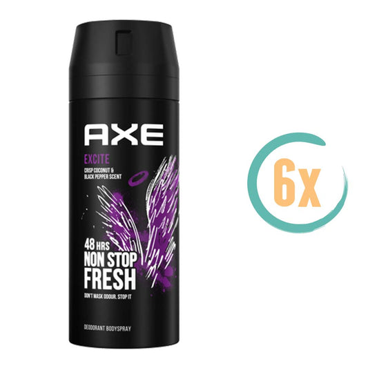 6x Axe Excite Non Stop Fresh Deospray 150ml