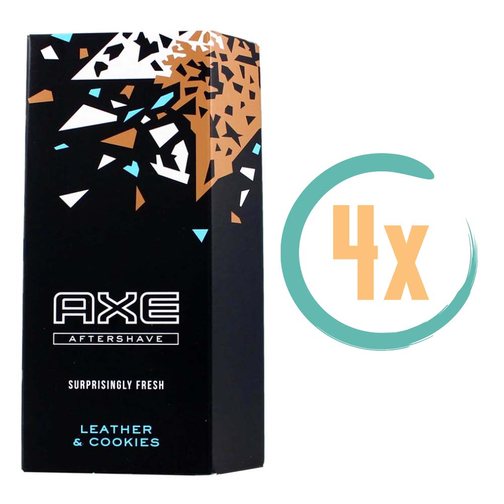 4x Axe Leather & Cookies Aftershave 100ml