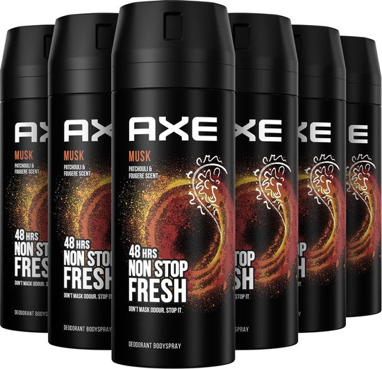 6x Axe Musk Non Stop Fresh Deospray 150ml