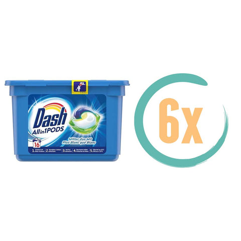 6x Dash Allin1 Waspods Witter dan Wit 16 Pods