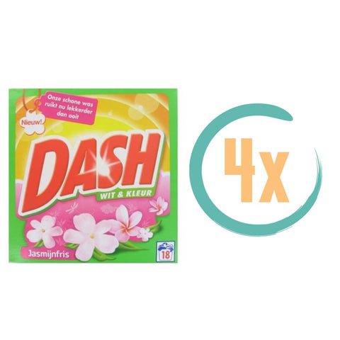 4x Dash Wit & Kleur Waspoeder Jasmijnfris 18 wasbeurten