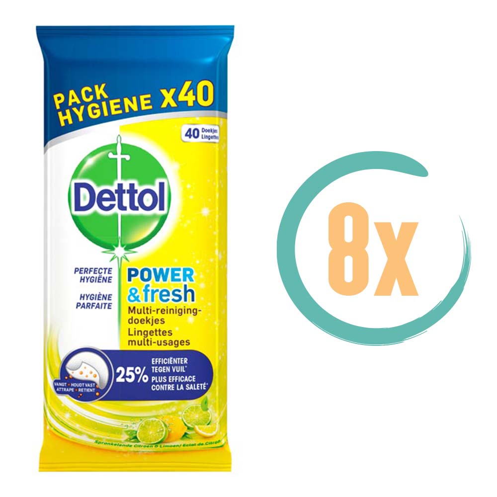 8x Dettol Power & Fresh Citroen Schoonmaakdoekjes - 40 doekjes