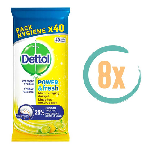 8x Dettol Power & Fresh Citroen Schoonmaakdoekjes - 40 doekjes