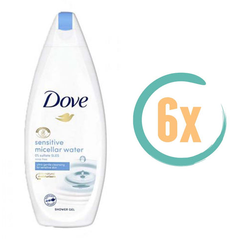 6x Dove Micellar Water Sensitive Douchegel 250ml