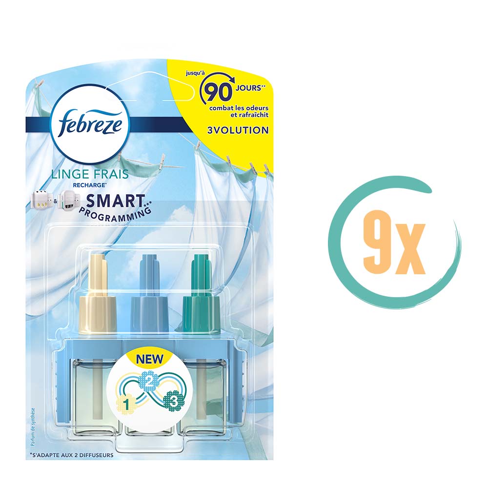 9x Febreze 3Volution Fris Linnen Navulling 20ml