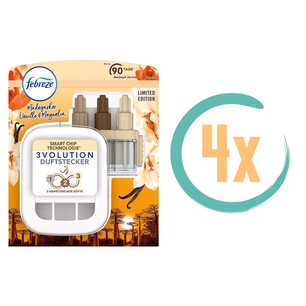 4x Febreze 3Volution Houder & Navulling Madagaskar, VoordeligInslaan.nl