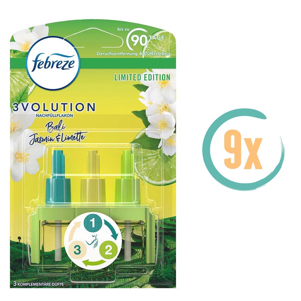 9x Febreze 3Volution Bali Jasmine & Limoen Navulling 20ml