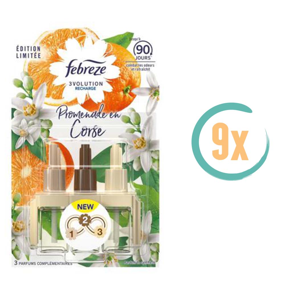 9x Febreze 3Volution Walk in Corsica Navulling 20ml