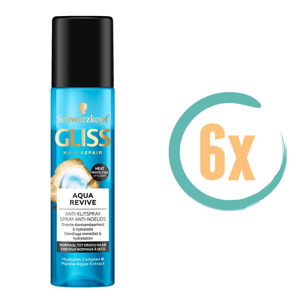 6x Gliss Kur Aqua Revive Anti Klitspray 200ml