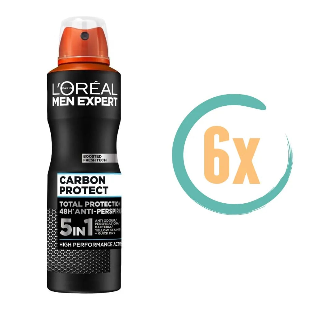 6x L'Oréal MEN Expert Carbon Protect Deospray 150ml, VoordeligInslaan.nl