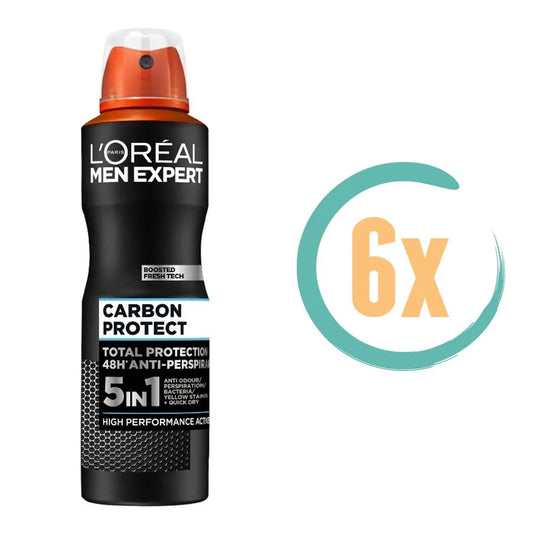6x L'Oréal MEN Expert Carbon Protect Deospray 150ml, VoordeligInslaan.nl