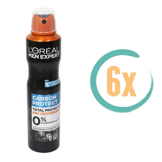 6x L'Oréal MEN Expert Carbon Protect Deospray 250ml, VoordeligInslaan.nl