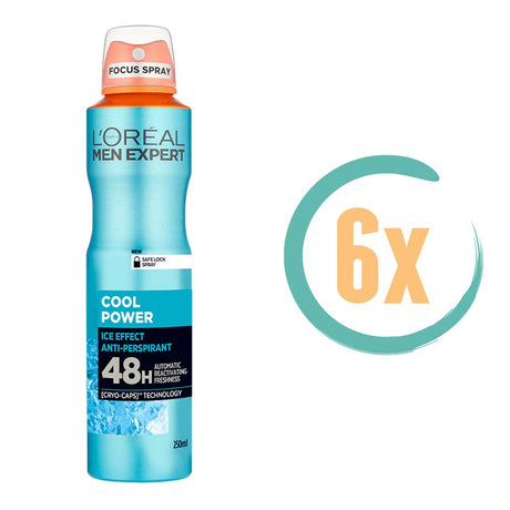 6x L'Oréal MEN Expert Cool Power Deospray 250ml, VoordeligInslaan.nl