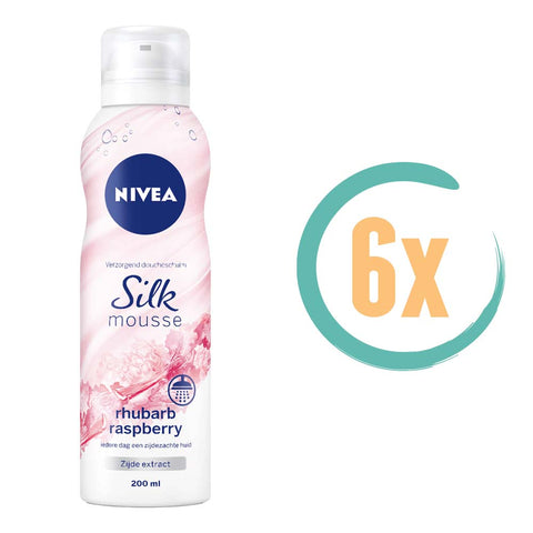 6x NIVEA Silk Mousse Rhubarb Raspberry 200ml