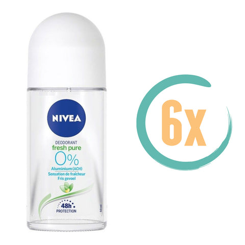 6x Nivea Pure & Natural Jasmine Deoroller 50ml
