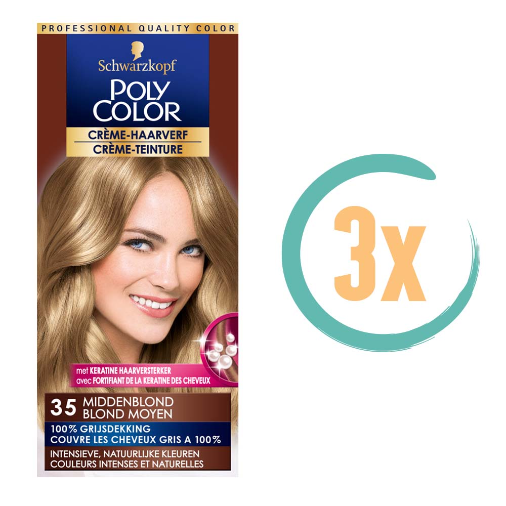 3x Poly Color Creme Haarverf 35 Middenblond