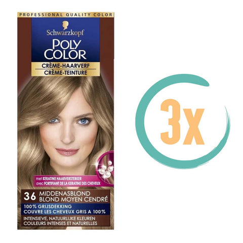 3x Poly Color Creme Haarverf 36 Middenasblond