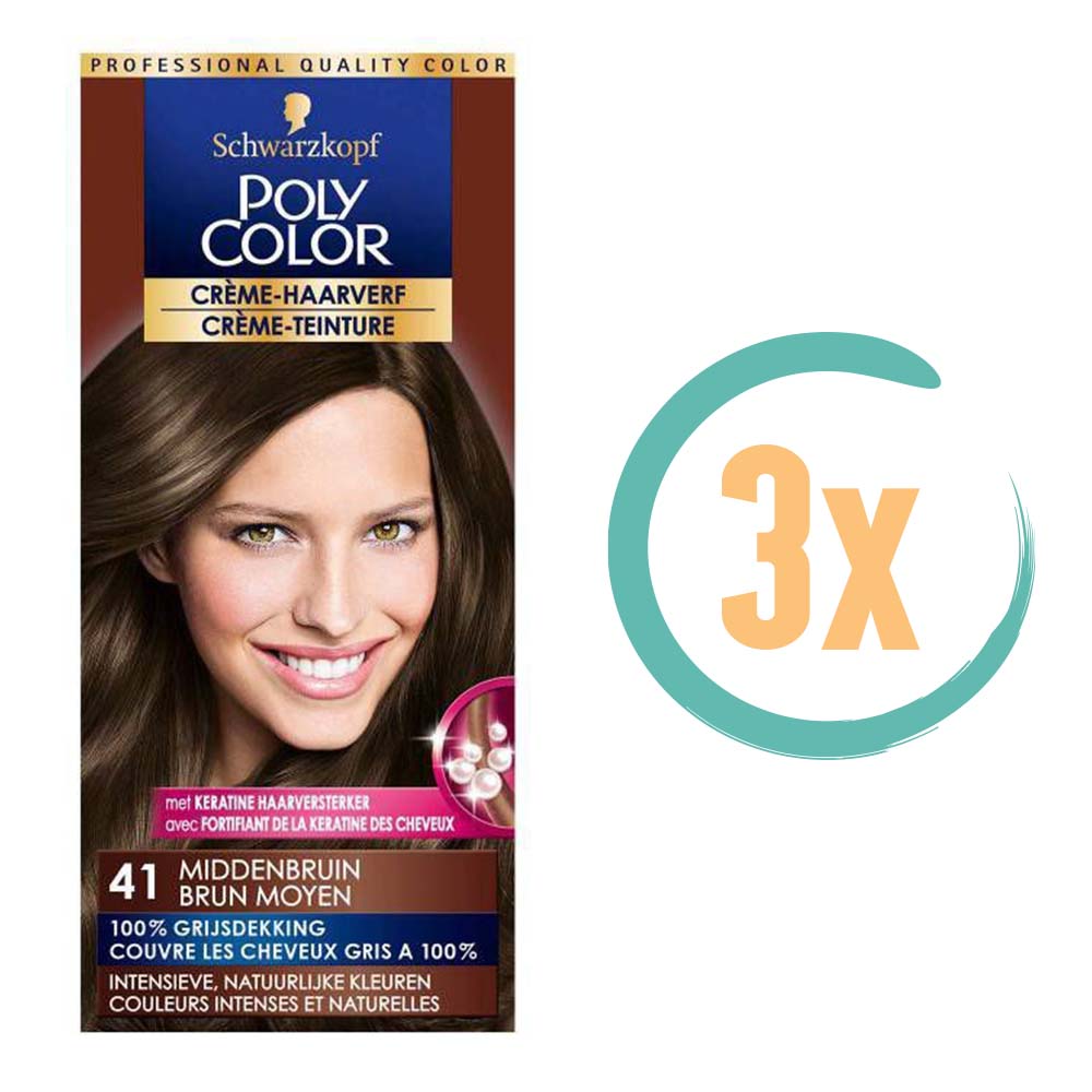 3x Poly Color Creme Haarverf 41 Middenbruin