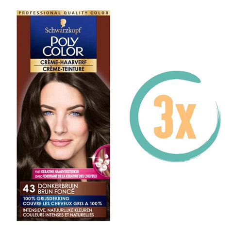 3x Poly Color Creme Haarverf 43 Donkerbruin