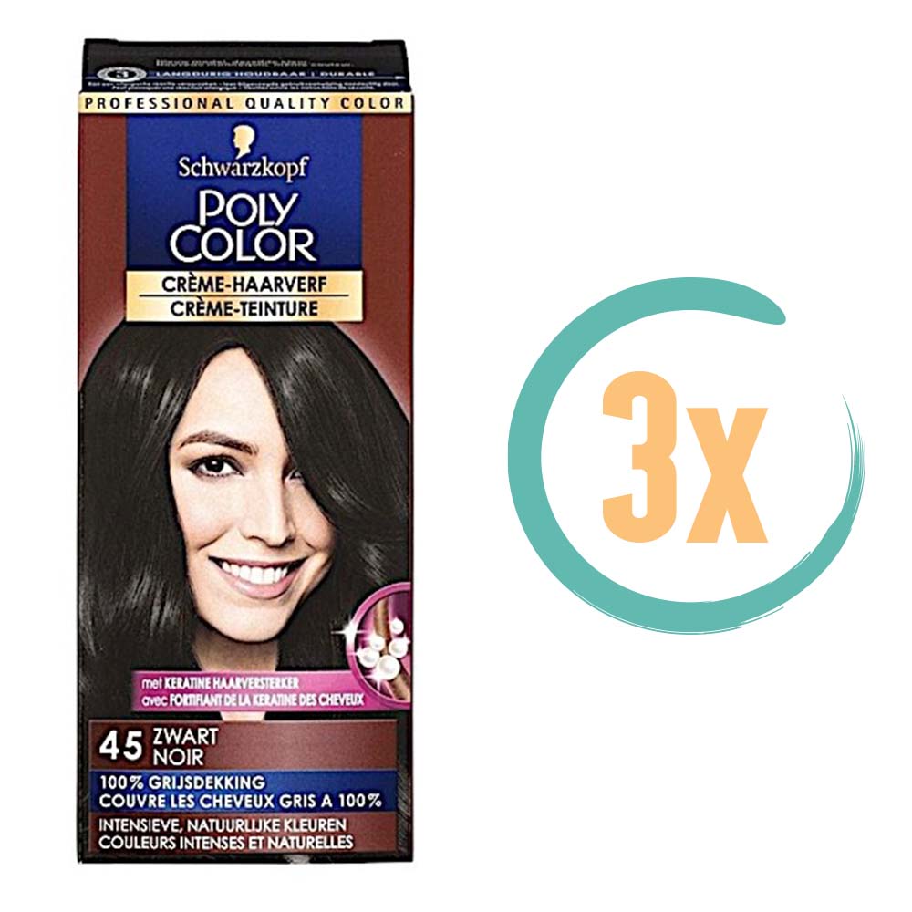 3x Poly Color Creme Haarverf 45 Zwart