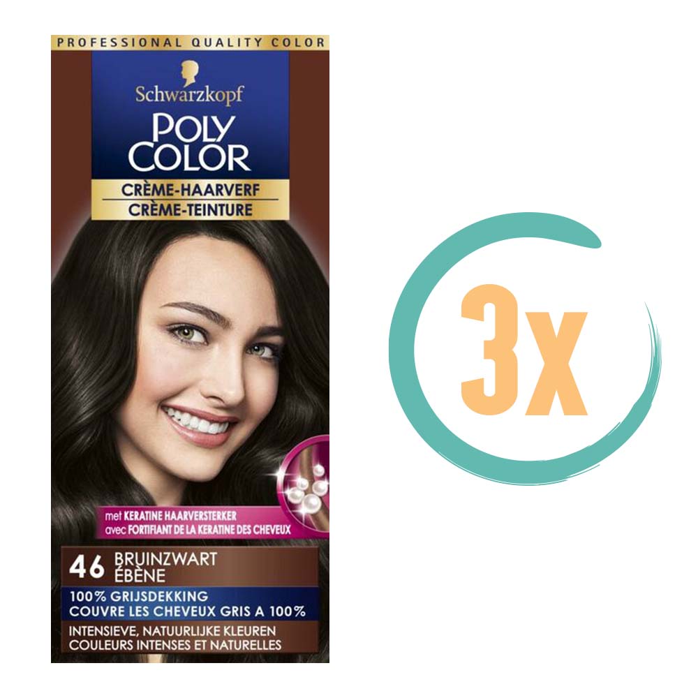 3x Poly Color Creme Haarverf 46 Bruinzwart
