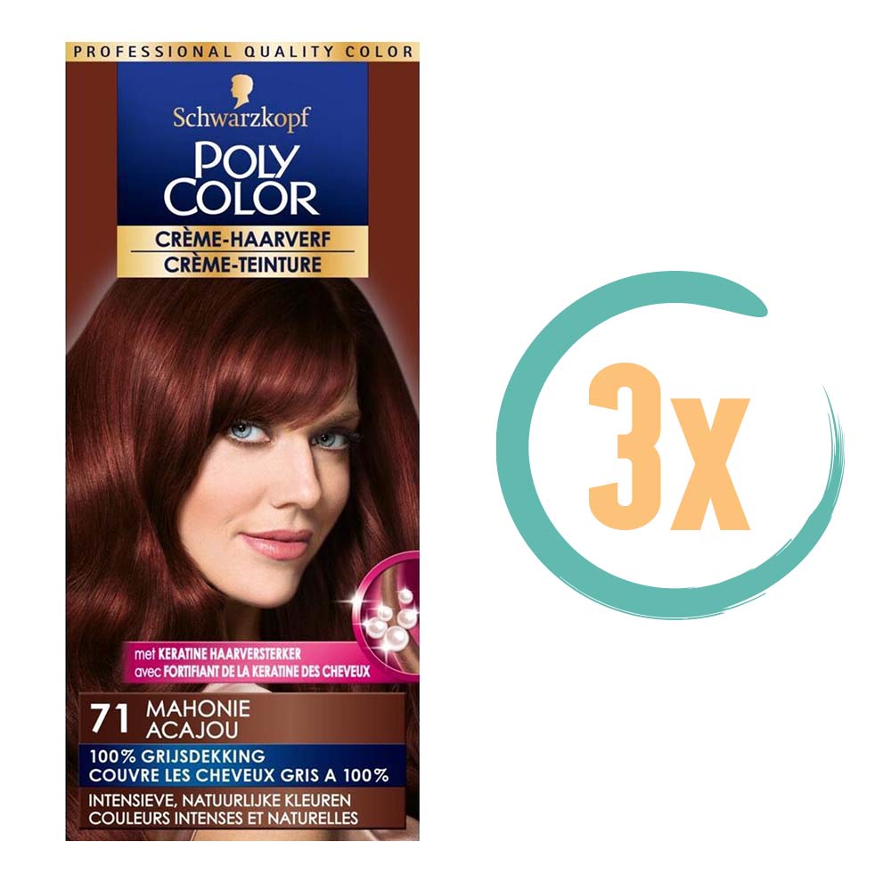 3x Poly Color Creme Haarverf 71 Mahonie