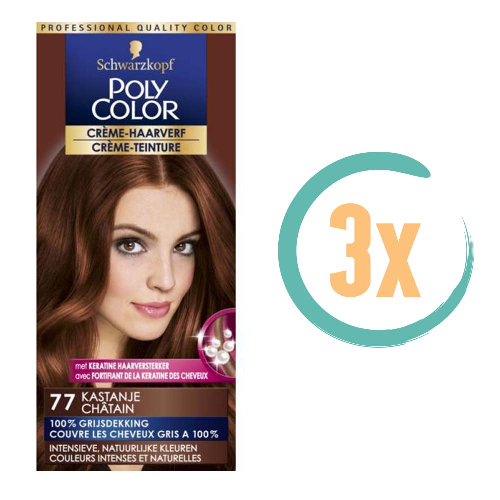 3x Poly Color Creme Haarverf 77 Kastanje