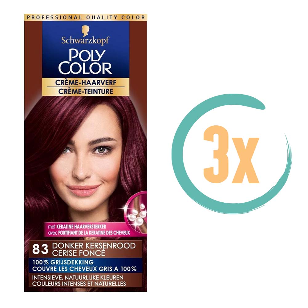 3x Poly Color Creme Haarverf 83 Donker Kersenrood