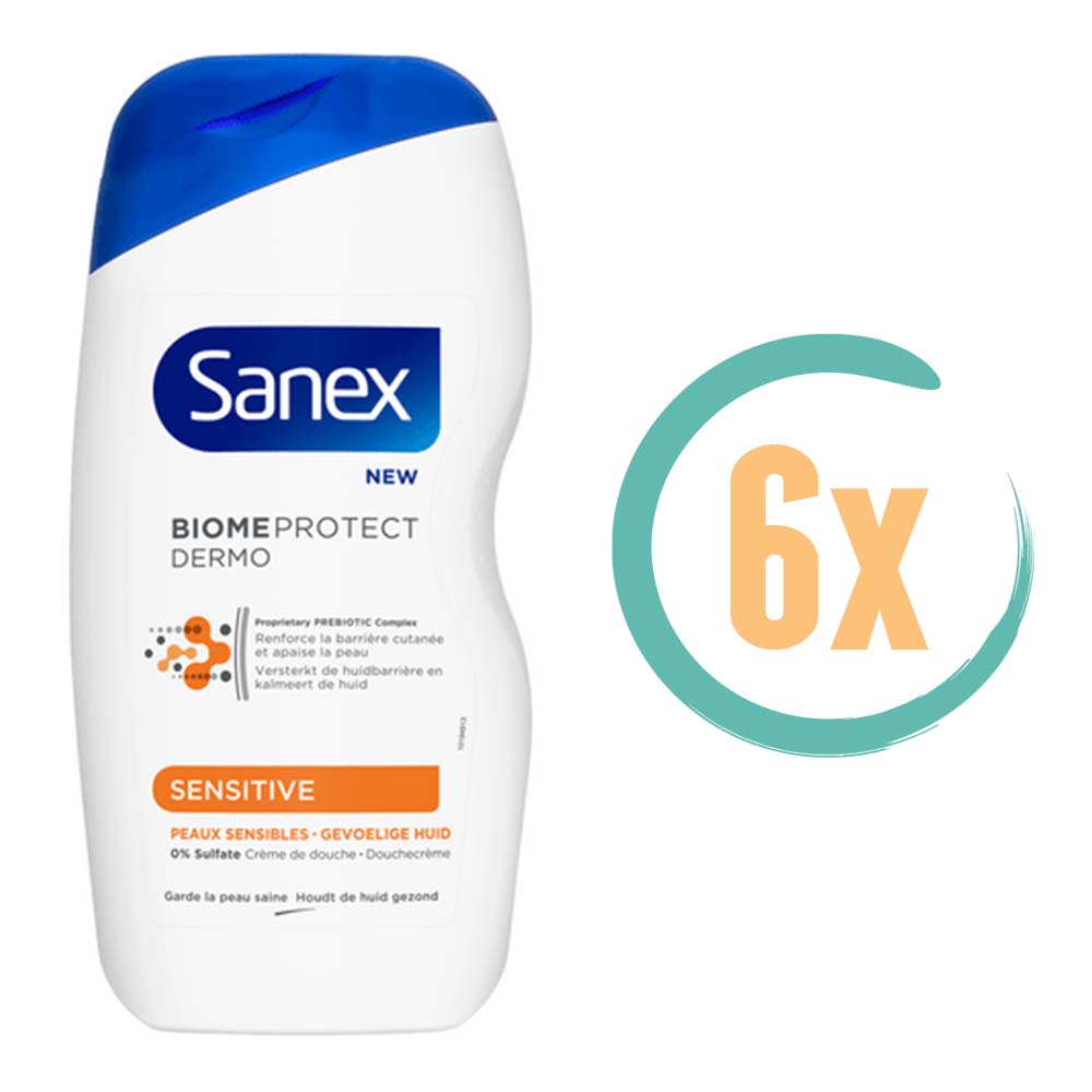 6x Sanex Dermo Sensitive Douchegel 250ml, VoordeligInslaan.nl