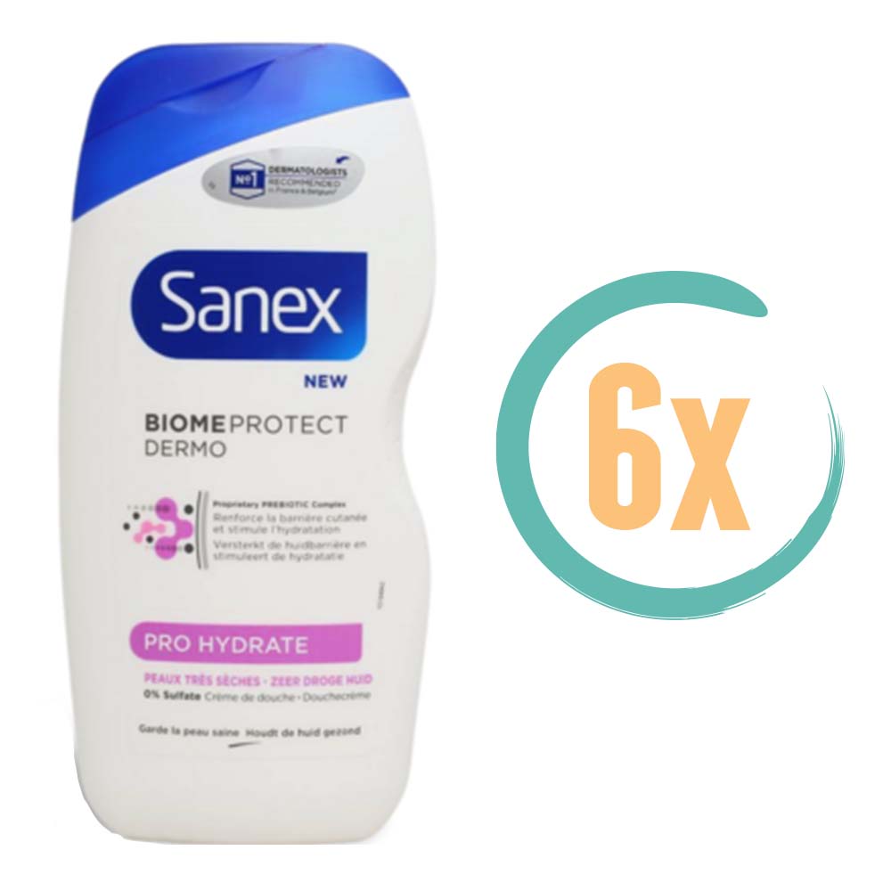 6x Sanex Dermo Pro Hydrate Biome Douchegel 500ml, VoordeligInslaan.nl