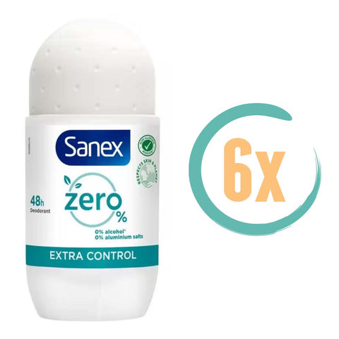 6x Sanex Zero% Extra Control Deoroller 50ml