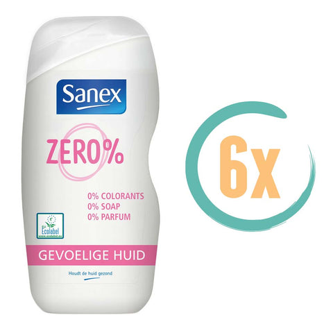 6x Sanex Zero Gevoelige Huid Douchegel 500ml
