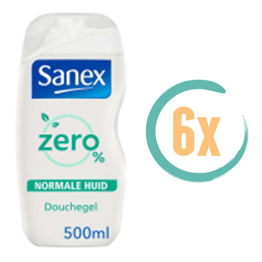 6x Sanex Zero Normale Huid Douchegel 500ml, VoordeligInslaan.nl