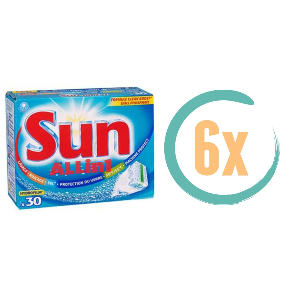 6x Sun Hydrofilm Clean Boost Vaatwastabletten 30 Tabs