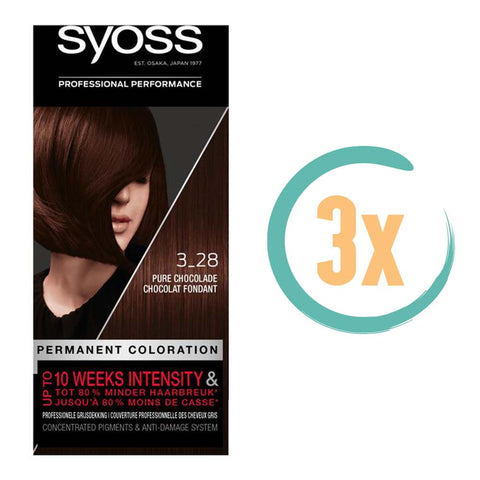 3x Syoss Haarverf 3_28 Pure Chocolade